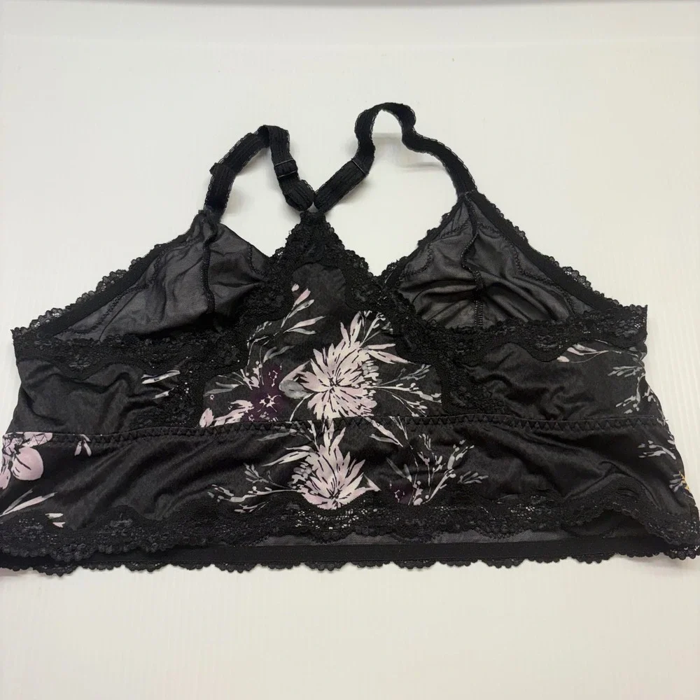 Torrid Bralette Womens 3 Black Floral Lace Trim Racerback Unlined Silky Lingerie